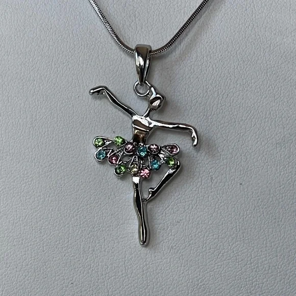 Elegant Silver Ballerina Pendant Necklace - Picture 1 of 2